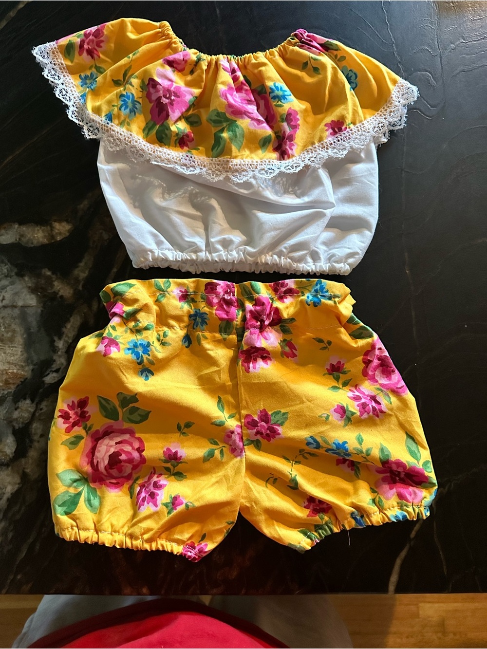 Yellow Floral Two-Piece Kids Set - Top & Shorts